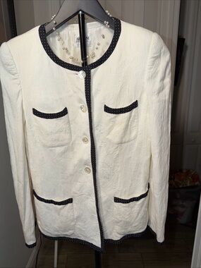 Armani Collezioni Cream Jacket with Black Polka-Dot Trim